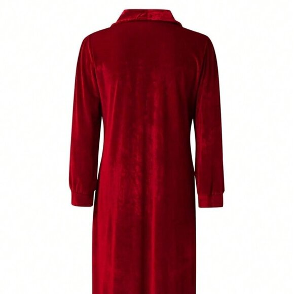 Red Casual Women's Solid Color Velvet Front-Open Jacket - Picture 5 of 6